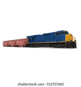 Cargo train with bogie Hopper Wagon on white. 3D illustration