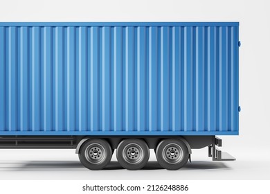 Cargo Truck, Container Transporting Goods, Blue Trunk, Rear View. Copy Space Empty. Concept Of Delivery. 3D Rendering