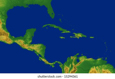 Caribbean Map With Terrain