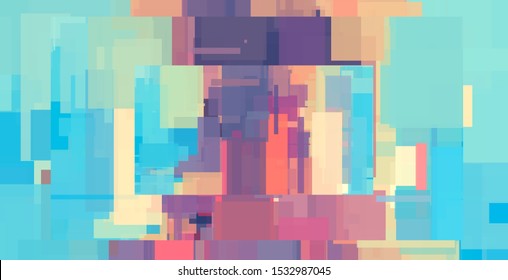 Caribbean pastel palette. Colorful rectangles, digital abstract painting. Beautiful artwork with colors from 50s