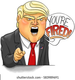 A Caricature Of Donald Trump Delivering His Famous Catchphrase, 