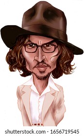 Caricature Johnny Depp American actor, producer and musician