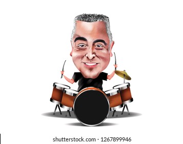 Caricature Of Man Playing Drums