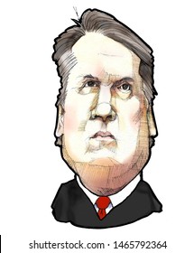  Caricature Portrait Of United States Supreme Court Justice, Brett Kavanaugh, Circa 2019, White Background