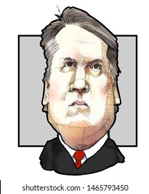 Caricature Portrait Of United States Supreme Court Justice, Brett Kavanaugh, Circa 2019, Grey Background