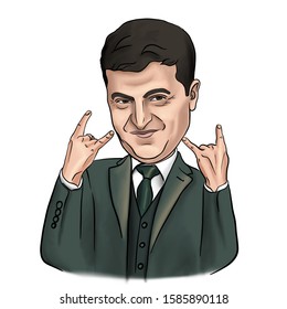 Caricature Of President Of Ukraine — Volodymyr Zelenskyi. France, Paris — December, 10, 2019