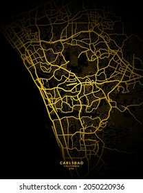 Carlsbad, California, United States City Map - Carlsbad City Gold Map Poster Wall Art Home Decor Ready To Printable
