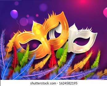 Carnaval Masks On A Plain Background, Usually Used In Brazil And Veneza