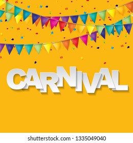 Carnival banner with bunting flags and flying balloons.  illustration. 