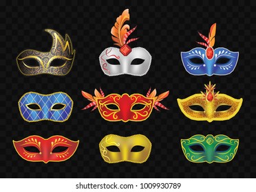 Carnival Mask - realistic modern set of different face vintage garment. Black background. High quality clip art for festival, party, fair presentation, banner, flyer, invitation. - Powered by Shutterstock