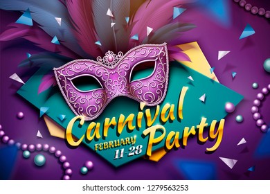 Carnival party design with decorative mask and beads in 3d illustration - Powered by Shutterstock