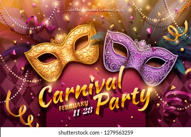 Carnival party design with decorative masks and beads in 3d illustration - Powered by Shutterstock