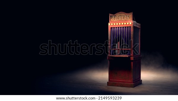 carnival ticket booth on  a dark background.\
3D Rendering,\
illustration