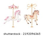 Carousel horse isolated on white background.Watercolor horse.Vintage toy