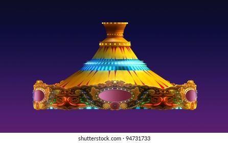 Carousel Merry Go Round  In Evening View Isolated On Night View Purple Red Sky Background