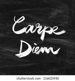 Carpe Diem. Handwritten Quote On The Chalkboard. Inspiring Art Print