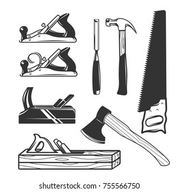 Carpentry tools. Logo templates. Black and white objects.
