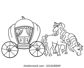 Carriage  pumpkin   horses  Transport for the King  Childrens coloring raster illustration 