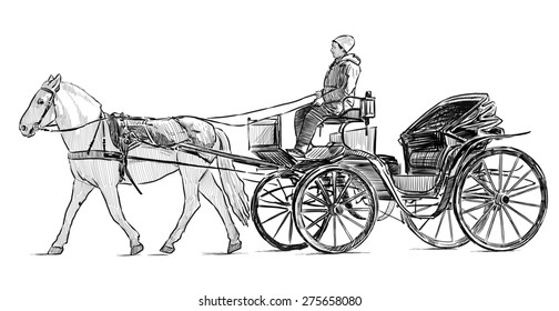 Vector Hand Drawing Illustration Horsedrawn Carriages Stock Vector ...