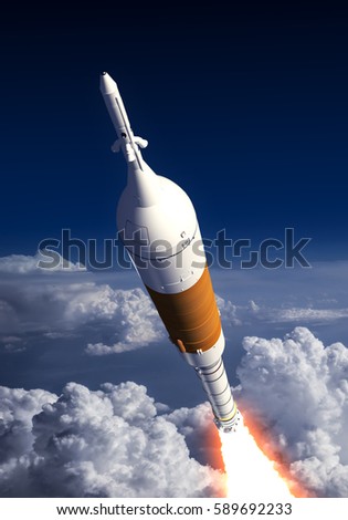 Carrier Rocket Launch In The Clouds. 3D Illustration. Stock photo © 