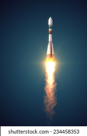 Carrier Rocket Take Off. 3D Scene.