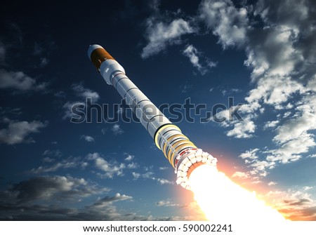Carrier Rocket Takes Off In The Clouds. 3D Illustration. Stock photo © 