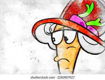 Carrot woman in red hat , watercolor artwork. - Powered by Shutterstock