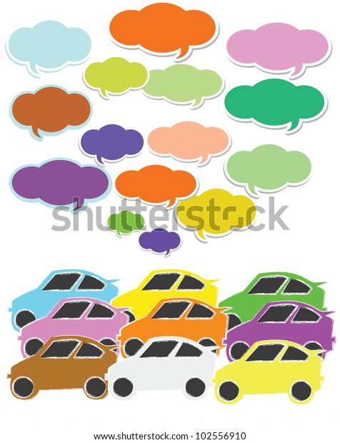 Cars and bubbles on white\
background