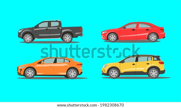 cars collection. Cars, trucks and sports car in\
flat style design