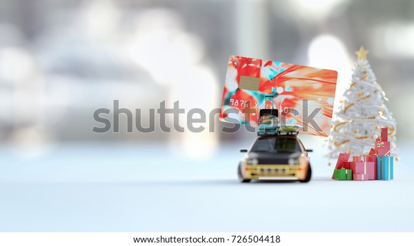 Cars with credit cards are on the roof. 3d\
rendering and\
illustration.