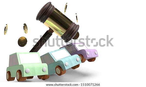 The cars and hammer justice for Car auction\
concept 3d\
rendering.\

