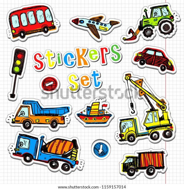 cars stickers. Funny kids sticker art. All\
objects are\
isolated.