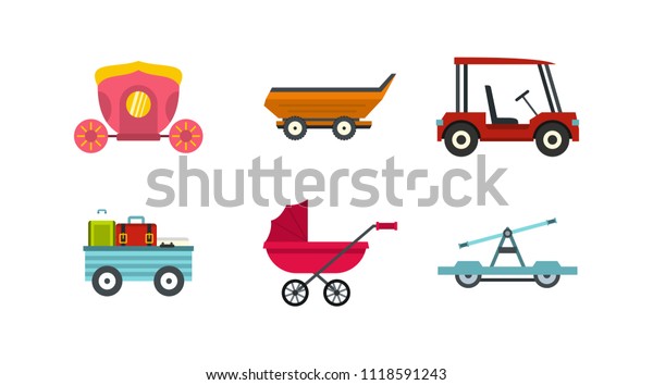 Cart icon set. Flat set of cart icons for web\
design isolated on white\
background