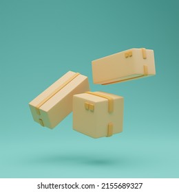 carton. send a package. green background. 3d render - Shutterstock ID 2155689327