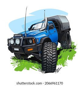 Cartoon 4x4 Car Big Wheels Stock Illustration 2066961170