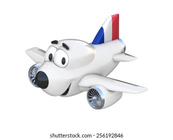 Cartoon Airplane With A Smiling Face - French Flag