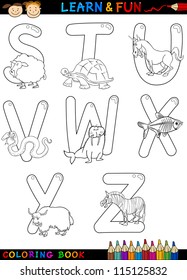 Cartoon Alphabet Coloring Book Page Set Stock Vector (Royalty Free ...