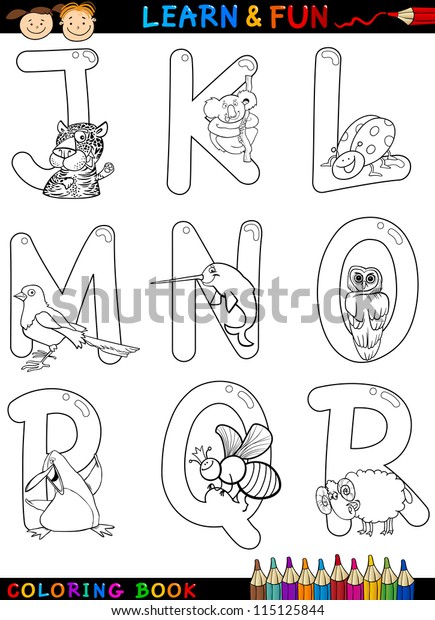 Cartoon Alphabet Coloring Book Page Set Stock Illustration 115125844 ...