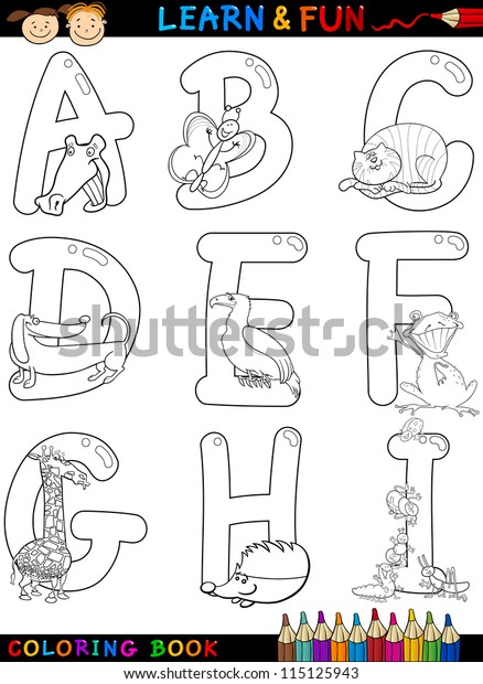 Cartoon Alphabet Coloring Book Page Set Stock Illustration 115125943 ...