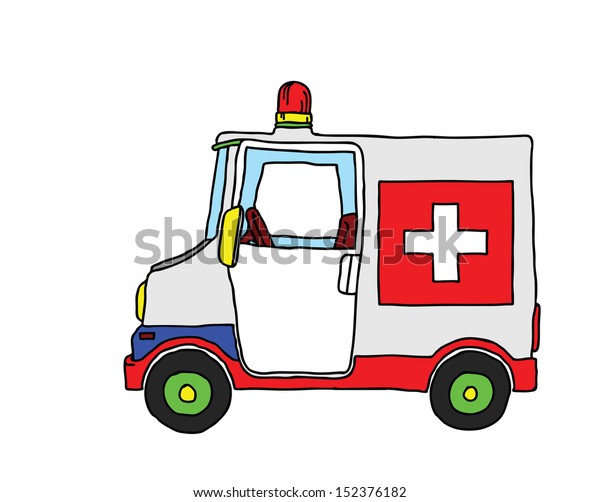 A cartoon ambulance\
van.