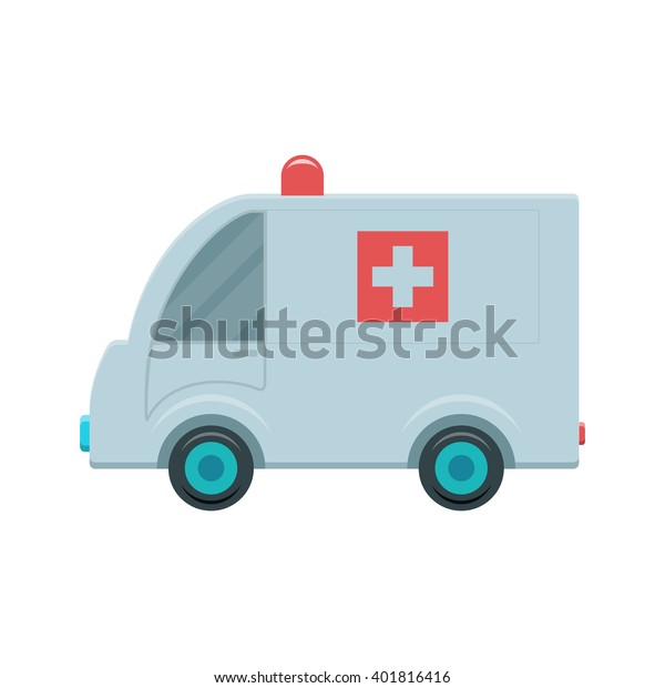 Cartoon ambulance vector\
illustration. Medical and hospital icon. Color icon on white\
background.