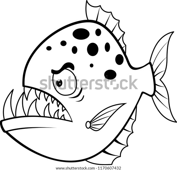 Cartoon Angry Piranha Illustration On White のイラスト素材