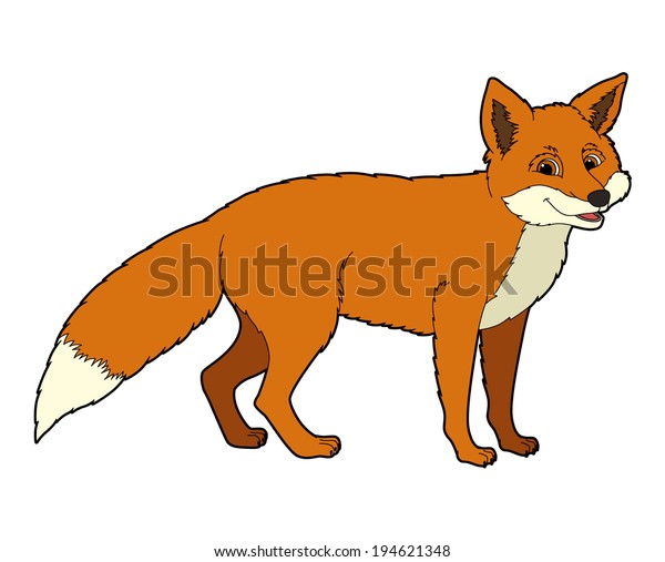 Cartoon Animal Fox Flat Coloring Style Stock Illustration 194621348