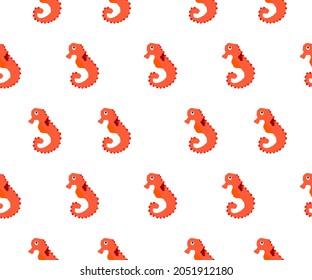 cartoon animal orange seahorse hand drawn isolated background and white seamless