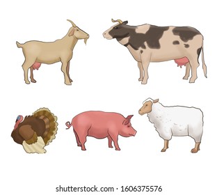 Cartoon Animals Character Livestock Cow Goat Stock Illustration ...