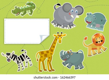 Cartoon Animals Label Illustration Children Stock Illustration ...