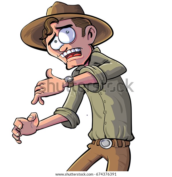 Cartoon Archaeologist Shocked Find Full Color Stock Illustration 674376391