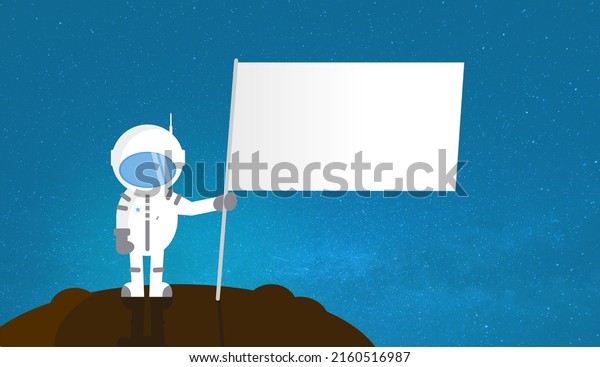 Cartoon\
Astronaut Holding Blank Flag - With\
Copyspace