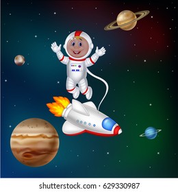  Cartoon astronaut in outer space 