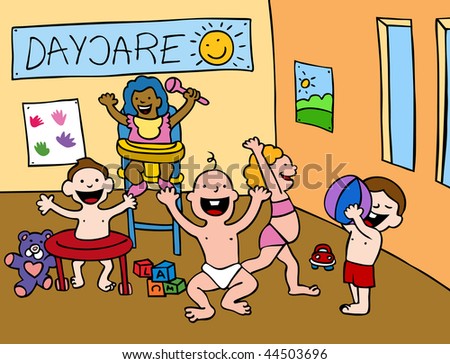Cartoon Babies Playing Daycare Center Setting Stock Illustration